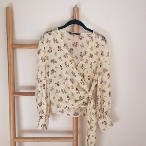 Zara Sheer Floral Wrap Long Sleeve Top